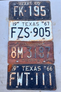 lot 182 image: Four 1960-1967 Texas Car &amp Farm Truck License Plates