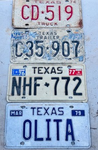 lot 185 image: Four 1974-1979 Texas Car, Truck, &amp Trailer License Plates