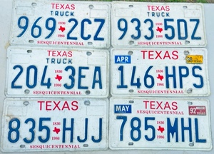 lot 187 image: Six Texas Sesquicentennial Car &amp Truck License Plates