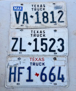 lot 188 image: Three Texas Truck License Plates&nbsp