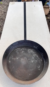 lot 48 image: Vintage Cowboy Cookout 21 inch Frying Pan W 24 inch Handle for Cooking Over Open Flame