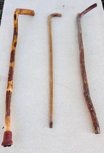 lot 250 image: Three Unique Handcrafted Wooden AntiqueVintage Walking Canes
