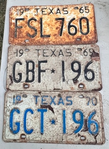 lot 254 image: Three 1965-1970 Vintage Texas License Plates