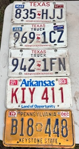 lot 255 image: Five Assorted Vintage License Plates