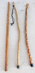 lot 257 image: Three Beatifully Handcrafted Vintage WalkingHiking SticksStaffs
