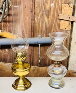 lot 274 image: Two Unique AntiqueVintage Kerosene Lamps- One is Copper, Made in India