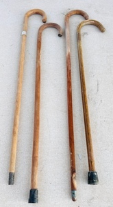 lot 285 image: Four AntiqueVintage Wooden Walking Canes - Including One Which Had a Sterling Band on It