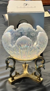 lot 7 image: Fenton Glass French Opal Pink Ring Basket 4775 UC WStand