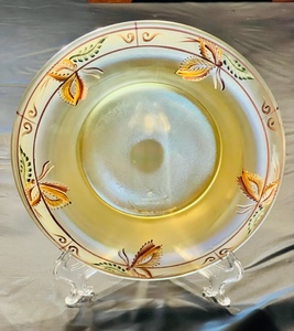 lot 8 image: Fenton Millennium Collection Signed &amp Numbered Hand Painted Gold Satin Bowl 10 #725 - Hand Painted by Jane Reynolds
