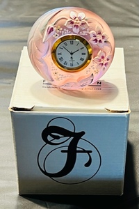 lot 11 image: Fenton Art Glass Empress Rose Hand Painted Flowers Mini 3 Clock by J Huffman&nbsp