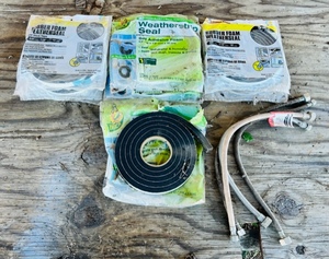 lot 101 image: Seven Rubber Foam Weather Seal Rolls(6 new1 Opened) &amp Four Vinyl Faucet Connectors