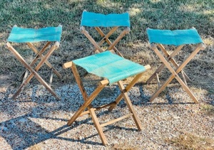 lot 156 image: Four Vintage Folding Wood and Canvas Camping Chairs