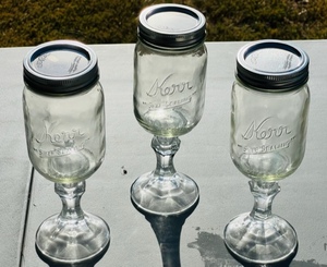 lot 91 image: Four Stemmed Kerr Jars for Parfaits or Redneck Wine Glasses (One Found Later is Not Pictured)