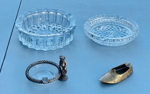 lot 150 image: Four Vintage Cut Glass, Glass, Pewter, and Copper Ashtrays
