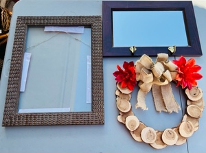 lot 179 image: Decorative &amp Unique Picture Frame Hanging Wall Mirror, And Wood Carved Wreath