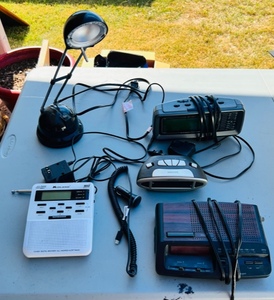 lot 183 image: Lot of Five Bedside Electronics - Including Midland S. A. M. E. Digital WeatherAll Hazards Alert Radio, Three Alarm Clocks, &amp LED Lamp