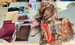 lot 197 image: Nice Lot of Leather And Cloth Materials W Patterns and Other Sewing Supplies