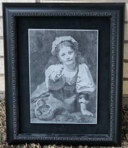 lot 217 image: Beautiful Black &amp White Framed Wall Hanging Picture of Girl Offering Strawberry&nbsp
