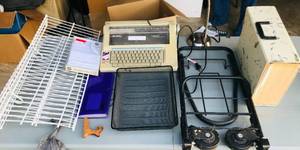 lot 221 image: Office Supply Lot - Includes Brother Word Processor, Metal Shelves, &amp Desk Lamp