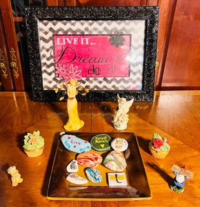 lot 242 image: Lot of Pretty, Cute, & Inspirational Items - Beautifully Hand-Painted Rocks, Figurines, Trinket Boxes, & Wall Art