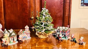 lot 259 image: Miniature Christmas Village W Christmas Tree, Elves, & Three Village Buildings - Two From Wellington Square 2004