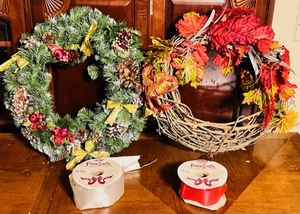 lot 262 image: Fall & Holiday Wreaths W Two Spools of Flora-Smith Double Face Ribbon