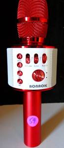 lot 59 image: BONAOK Wireless Bluetooth Karaoke Microphone, 3-in-1 Portable Handheld Mic Speaker Machine for All Smartphones - RED