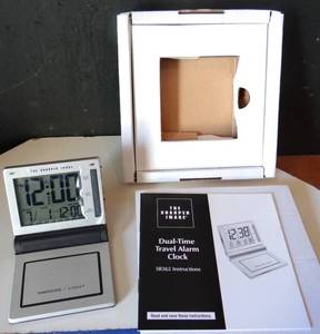 lot 105 image: Sharper Image  Dual-Time Travel Alarm Clock  Model SR362  NIB