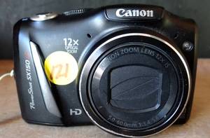 lot 121 image: Canon PowerShot Sx150 Is 14.1 MP Black Digital Camera 12x Optimcal Zoom - WORKS