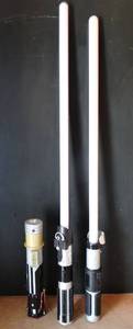 lot 301 image: LUCAS FILMS STAR WARS LASER WANDS - 1 GREEN WORKS, 1 BASE ONLY WORKS, 3RD NEEDS ATTENTION