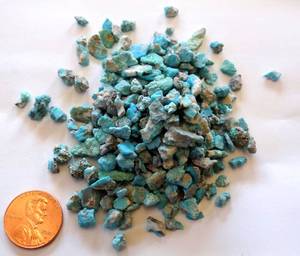 lot 23 image: GALLUP, NEW MEXICO MINED TURQUOISE - 37.5 grams TOTAL IN OLD MEDICINE BOTTLE