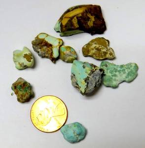 lot 34 image: 16.8 grams ARIZONA TURQUOISE IN OLD PILL BOTTLE