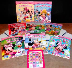 lot 277 image: Disney Jr.  Electronic Story Reader & Lot of 8 Minnie Mouse Hardback Interactive Books