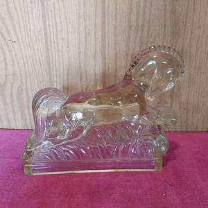 lot 64 image: 8 tall 9.5 long glass horse