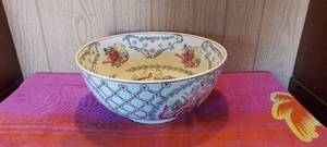 lot 106 image: 6 tall x 12 diameter bowl.  may be clay.  very heavy.
