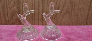 lot 186 image: pair of vintage glass owl on a branch figures