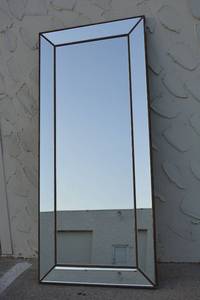lot 8 image: LARGE Floor Mirror 32W x 6Ft. H, Beveled Mirrors with Riveted Trim, Dual Option Hangers