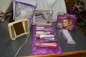 lot 30 image: Beauty Hair Lot Unopened Hair Kit, Heated Rollers, Hair Clips, Curling Iron Set