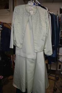 lot 68 image: Victoria Royal Size 12 Beaded Jacket, matching skirt size 10 Light Green Color