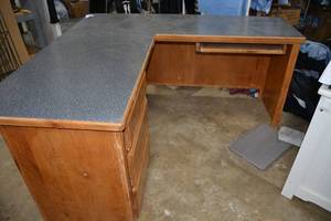 lot 55 image: L-Shaped Solid Wood Desk with Laminate Top - 62R-side, 66L-side, 26D x 31H