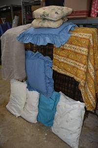 lot 80 image: Vintage Curtains, Plush Blanket and Pillows as shown