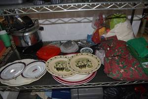 lot 97 image: Decorative Plates, Linens, Wonderfry Cooker, and More