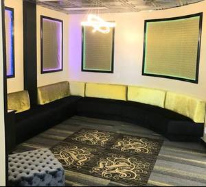 lot 143 image: Black and Gold Velvet 5-Piece Sectional - This item is at Separate Location, PREVIEW BY APPOINTMENT ONLY