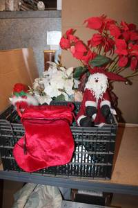 lot 50 image: Christmas Lights, Dual Planter with Artificial Poinsettias and More