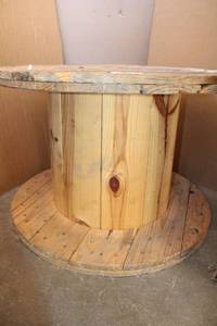 lot 41 image: Unfinished Wooden Spool Table 29.5Across x 20.5 Tall