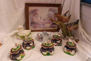 lot 66 image: Ceramic Ducks Includes Large Piece signed by artist and Made in Italy 517, set of 5 Lidded Ceramic Trinket Boxes and More