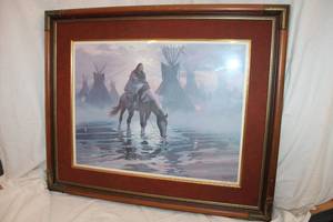 lot 89 image: Artwork Limited Edition Framed Print of American Indian signed by Ralph Wall - 34 x 28