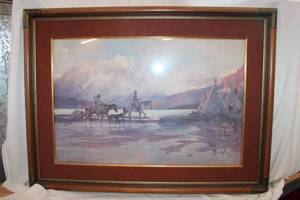 lot 90 image: Artwork with COA Limited Edition Framed Print of American Indians Lake Dwellers signed by Howard Forsberg- 40 x 30