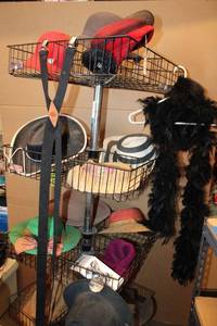 lot 130 image: 4-Tier Basket Display Stand and Hats, see pictures