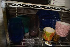 lot 327 image: Colored Glass Vases, Platter, Ceramic Planters
